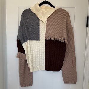 NWT Colorblock Fringe Turtleneck Sweater, Medium